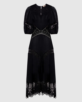 Twinset Чорна сукня з льоном з ажурними вставками 261TT2240