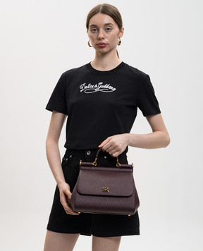 Dolce&Gabbana Фиолетовая кожаная сумка Sicily с логотипом BB6002B1001