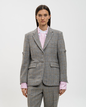 Thom Browne Серый жакет из шерсти в клетку FBR062BF1002