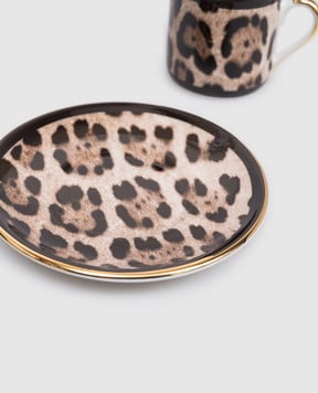 Dolce&Gabbana Набір з порцелянової чашки для кави з блюдцем в леопардовий принт TC0092TCA71