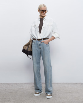 Brunello Cucinelli Блакитні джинси Contemporary Loose з ланцюжком моніль MA095P5565