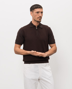 Canali Коричневе поло з бавовни в тканий візерунок MK02461C0454