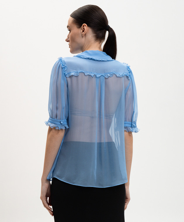 Dolce&Gabbana Блакитна блуза із шовку з рюшами F5U03TFU1UR зображення 3