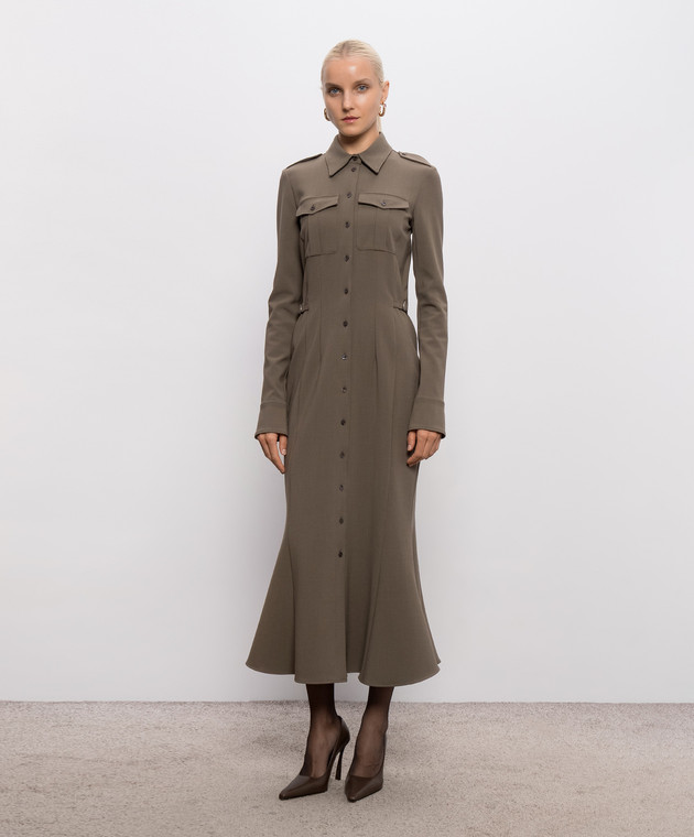 Thierry Mugler Платье-рубашка цвета хаки с шерстью 26F1RO18601035 изображение 2