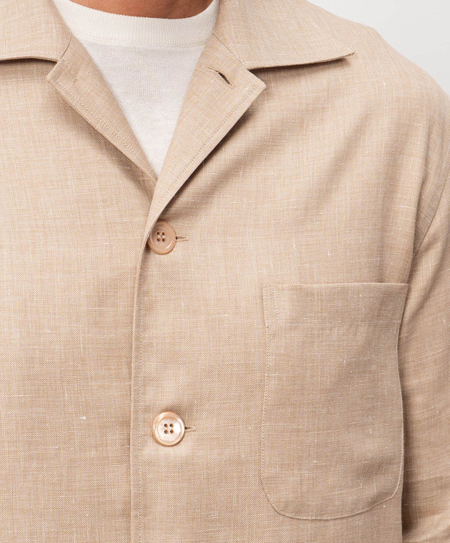 Stefano Ricci Бежевая рубашка из льна, шерсти и шелка SP008138B127HA изображение 5