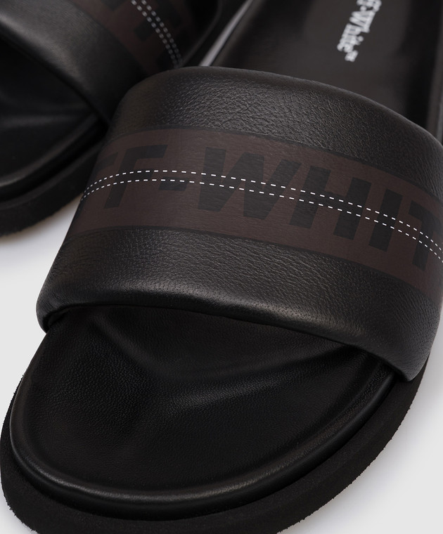 Off-White Чорні шкіряні шльопанці Industrial OMIC019S26LEA001 зображення 5