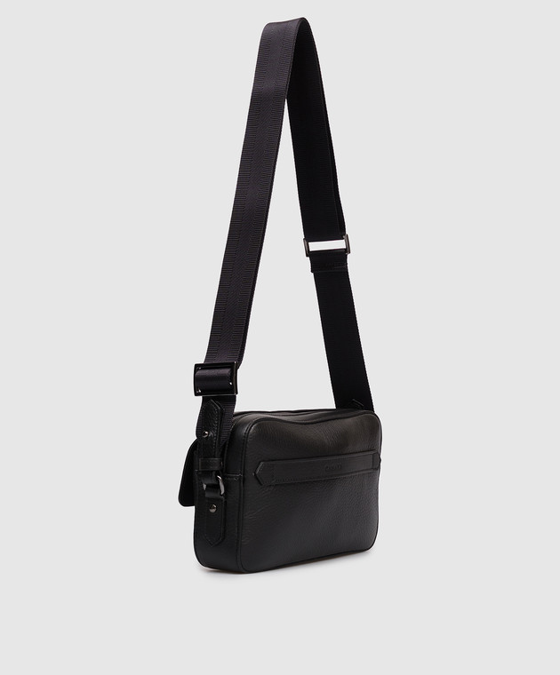 Canali Черная кожаная сумка с тиснением логотипа NA00226P326130 изображение 3