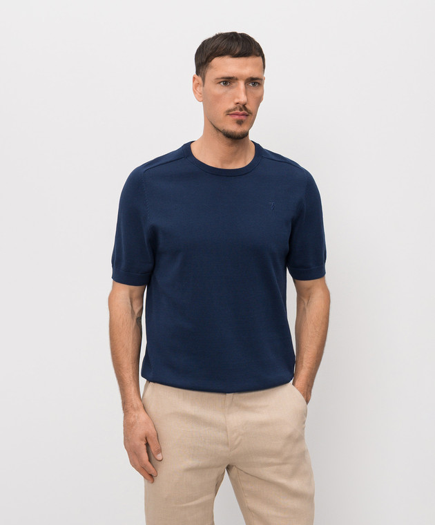 Trussardi Синяя футболка с шелком с вышивкой эмблемы M0618000066NMK617K00 изображение 3