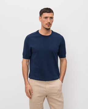 Trussardi Синя футболка із шовком з вишивкою емблеми M0618000066NMK617K00