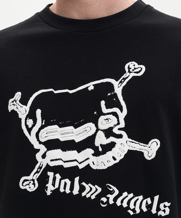 Palm Angels Черная футболка с контрастным принтом Skull PMAA109S26JER004 изображение 5
