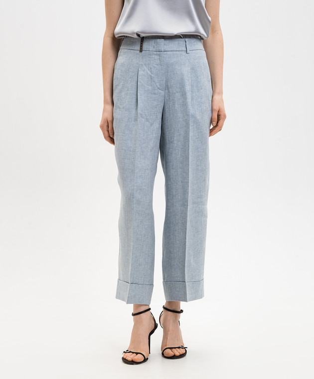 Peserico Блакитні штани з льону з відворотами P04015Z02598 зображення 3