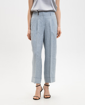 Peserico Голубые брюки из льна с отворотами P04015Z02598