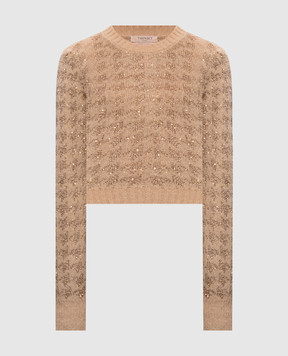 Twinset Бежевый свитер в узор с пайетками 262TP3361