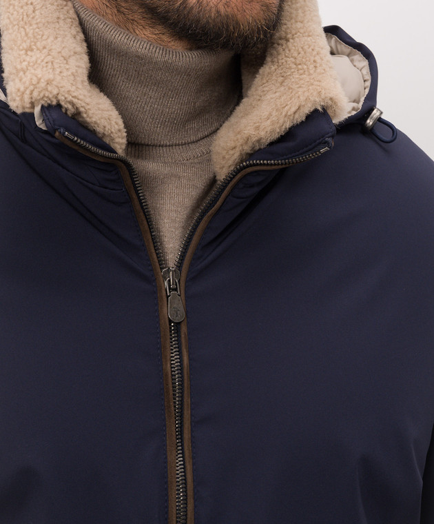 Brunello Cucinelli Синій пуховик з хутром MV4061606 зображення 5