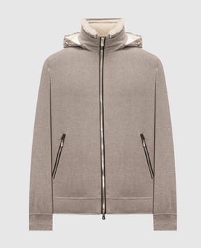 Brunello Cucinelli Бежева пухова куртка з вовни з хутром MM4701606