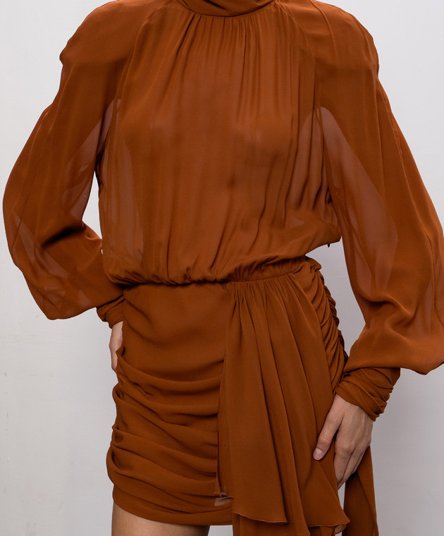 Rowen Rose Коричневое платье мини со шлейфом DRSRR479 изображение 5