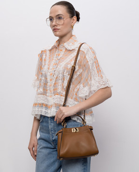 Fendi Коричневая кожаная сумка Peekaboo Mini 8BN244AWQ8