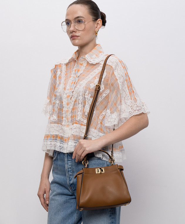 Fendi Коричнева шкіряна сумка Peekaboo Mini 8BN244AWQ8 зображення 2