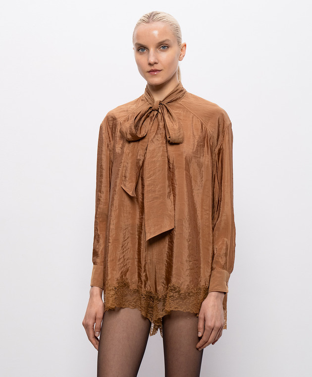 Saint Laurent Коричневый комбинезон с воротником-аскотом 862893Y3K31 изображение 3