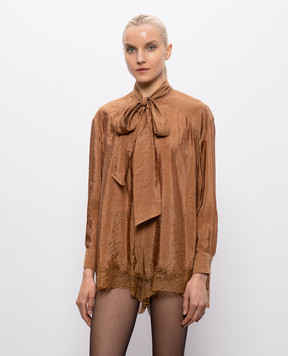 Saint Laurent Коричневый комбинезон с воротником-аскотом 862893Y3K31