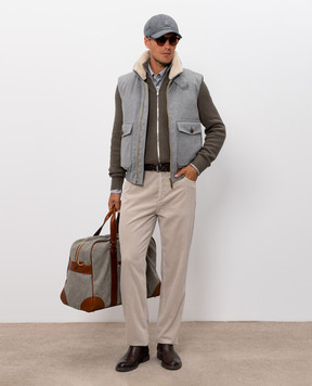 Brunello Cucinelli Сірий пуховий жилет з вовни з хутром MM4701624