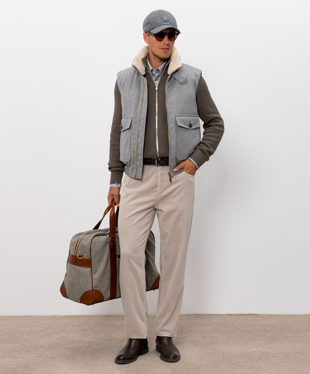Brunello Cucinelli Сірий пуховий жилет з вовни з хутром MM4701624 зображення 2