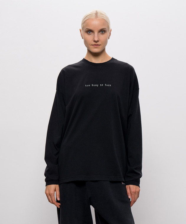 Vetements Черный лонгслив с надписью MH27LS198Bw изображение 3