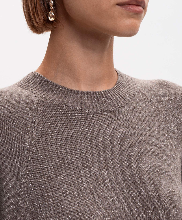 Twinset Коричневый джемпер из шерсти и кашемира с люрексом 262TP3511 изображение 5