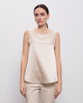 Peserico Бежева блуза із шовку з ланцюжком моніль A08893D02372