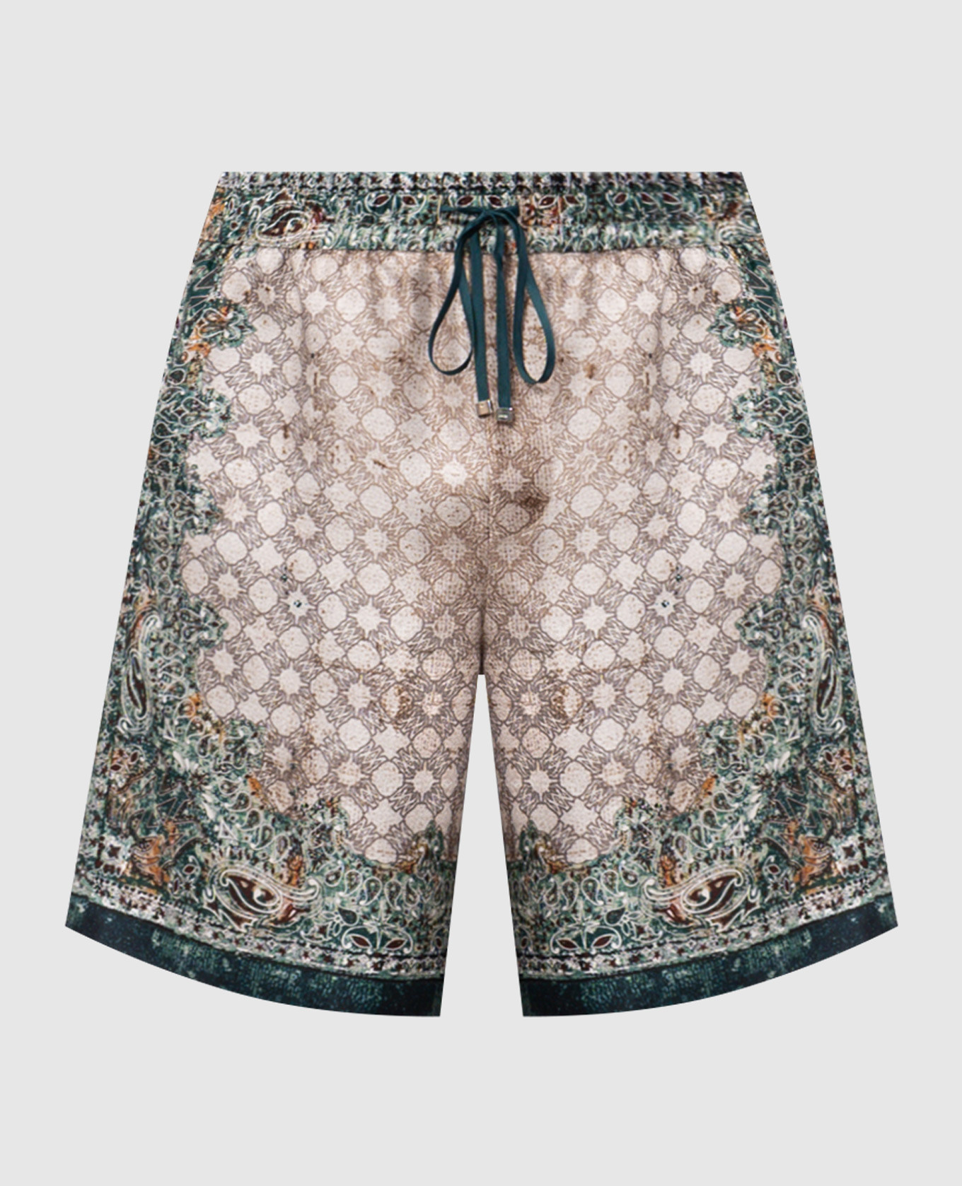

Бежевые шорты из шелка в брендовый принт, Бежевый, Шорты