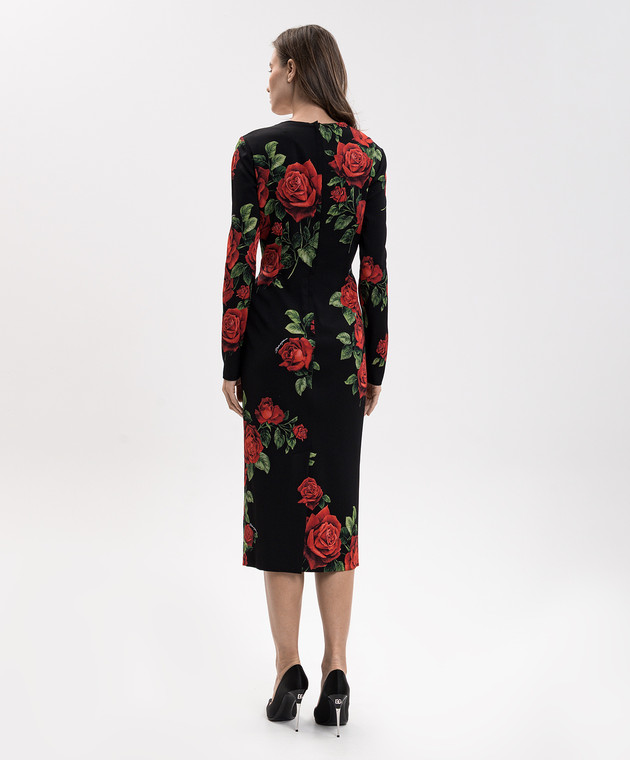 Dolce&Gabbana Чорна сукня міді з шовком F6AWBTFSA9R зображення 4