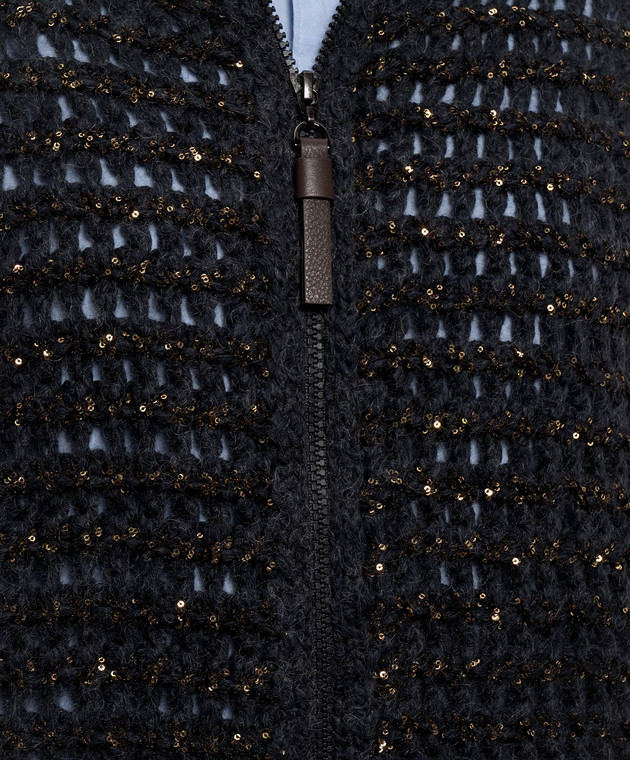 Brunello Cucinelli Синій ажурний кардиган з паєтками MGO378806 зображення 5
