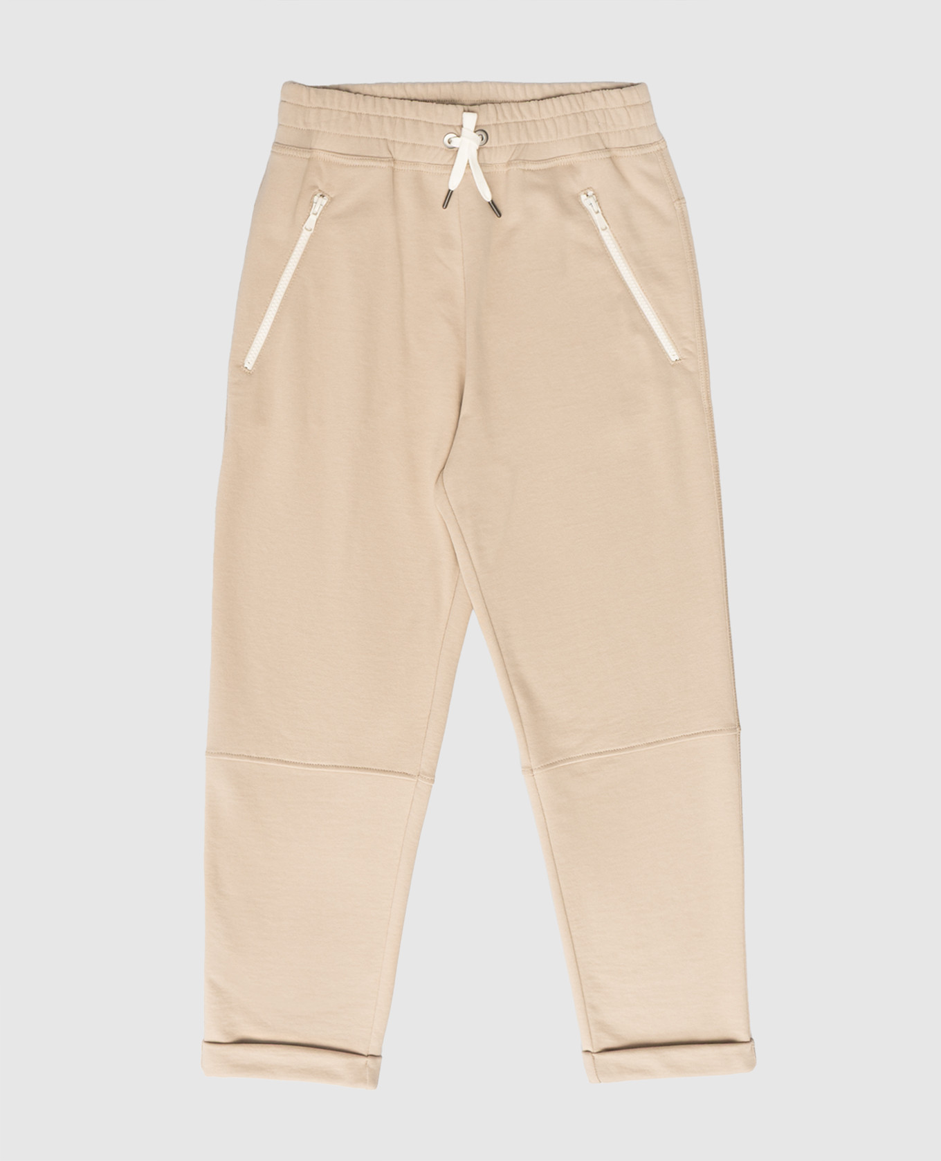 Детские бежевые спортивные штаны с отворотами