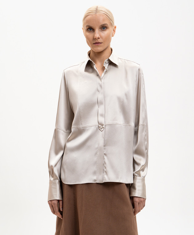 Brunello Cucinelli Серая блуза из шелка с цепочкой мониль MPC59NR516 изображение 3