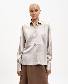 Brunello Cucinelli Серая блуза из шелка с цепочкой мониль MPC59NR516