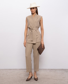 Brunello Cucinelli Бежевый жилет на запах со льном MH1267754