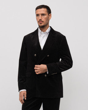 Brunello Cucinelli Черный двубортный вельветовый пиджак MY4997BPD2