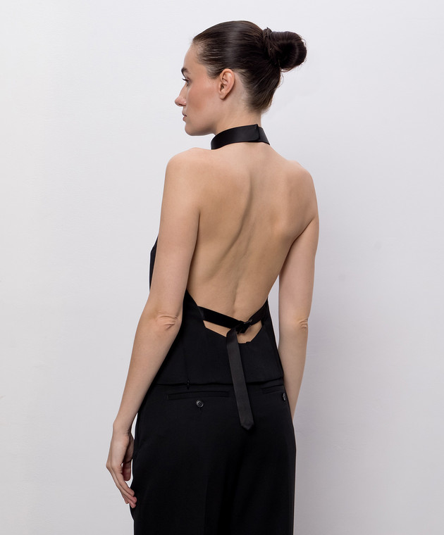Alexander McQueen Черный топ из шерсти с открытой спиной 865421QJAAC изображение 4