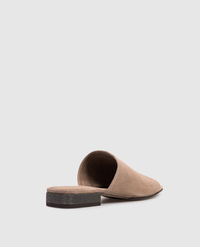 Brunello Cucinelli Коричневі замшеві мюлі з ланцюжком MZSFC3170