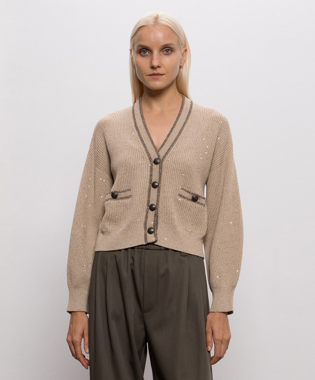 Brunello Cucinelli Бежевый кардиган с пайетками MDV745806 изображение 3