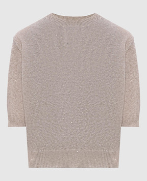 Brunello Cucinelli Бежевий топ з льону з паєтками MDT746400