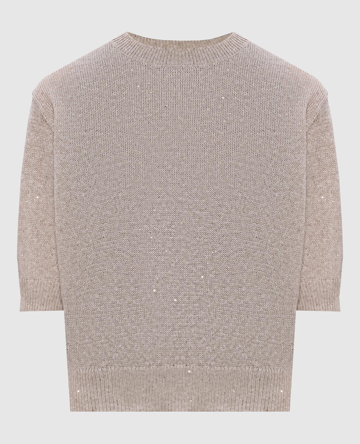 Бежевый топ из льна с пайетками