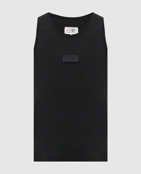 Maison Margiela MM6 Черная майка в рубчике с нашивкой эмблемы SH0NL0007M20054