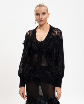 The Attico Чорний ажурний кардиган з вовною та пір'ям страуса 260WCD00011KMX002FS