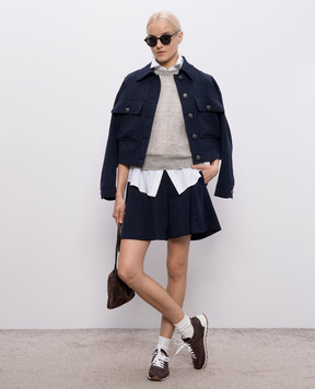 Brunello Cucinelli Серый ажурный топ с шерстью с люрексом MGG270500P