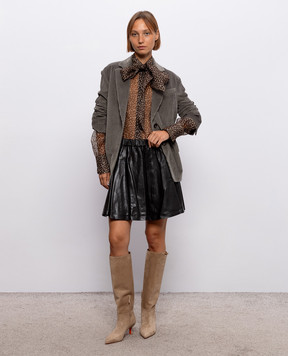 Brunello Cucinelli Темно-коричневая кожаная юбка M0CTNG4098
