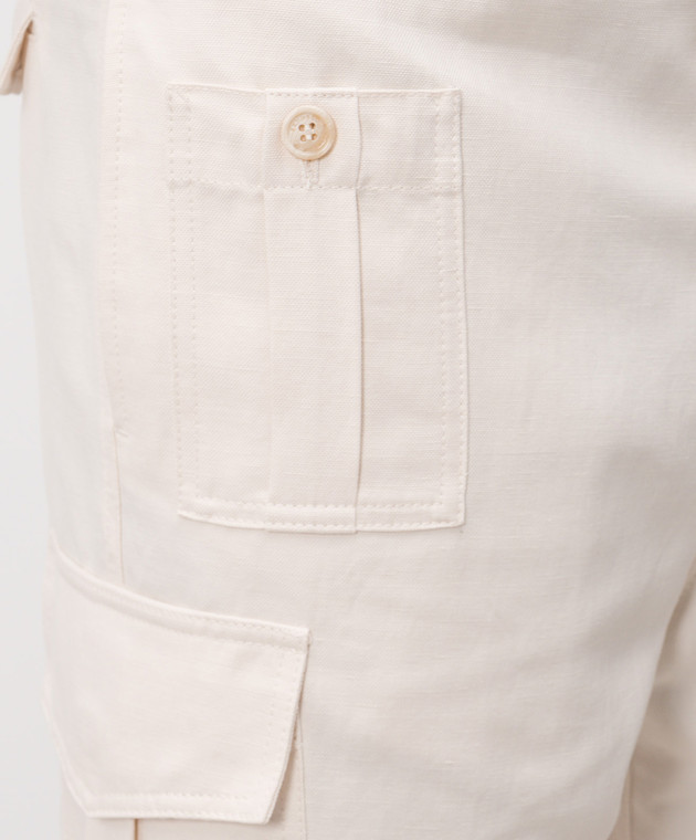 Brunello Cucinelli Шорти-карго кольору аворі з льоном MP544U0075 зображення 5