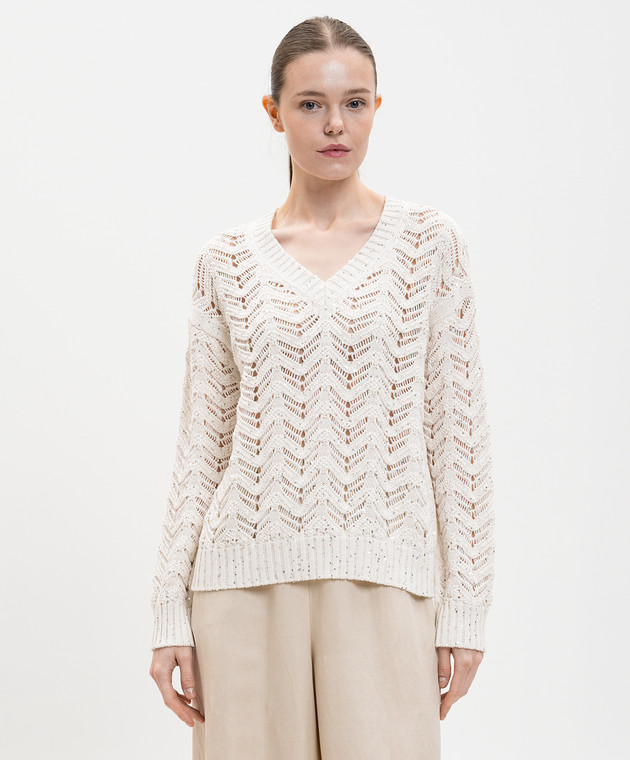 Max Mara Белый пуловер FELINO в узор с пайетками MSTFELINO изображение 3