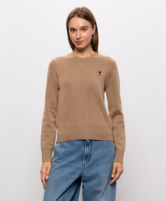 Ami Paris Коричневый джемпер из шерсти мериноса FKS826001 изображение 3