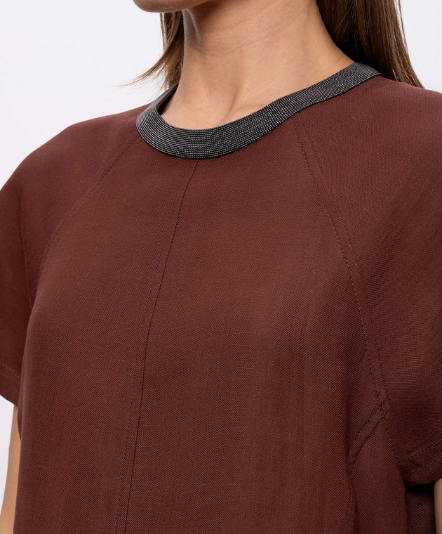 Brunello Cucinelli Коричнева сукня з льоном MH126AHB51 зображення 5